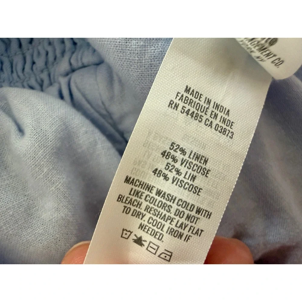 Aerie Light Blue Linen Blend Smocked Wide Leg Pants Womens Medium